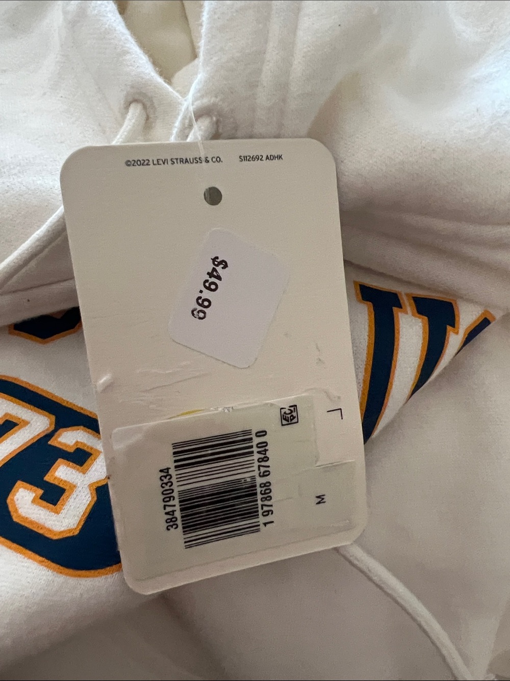 Levi's White Sweatshirt with Blue and Gold Lettering